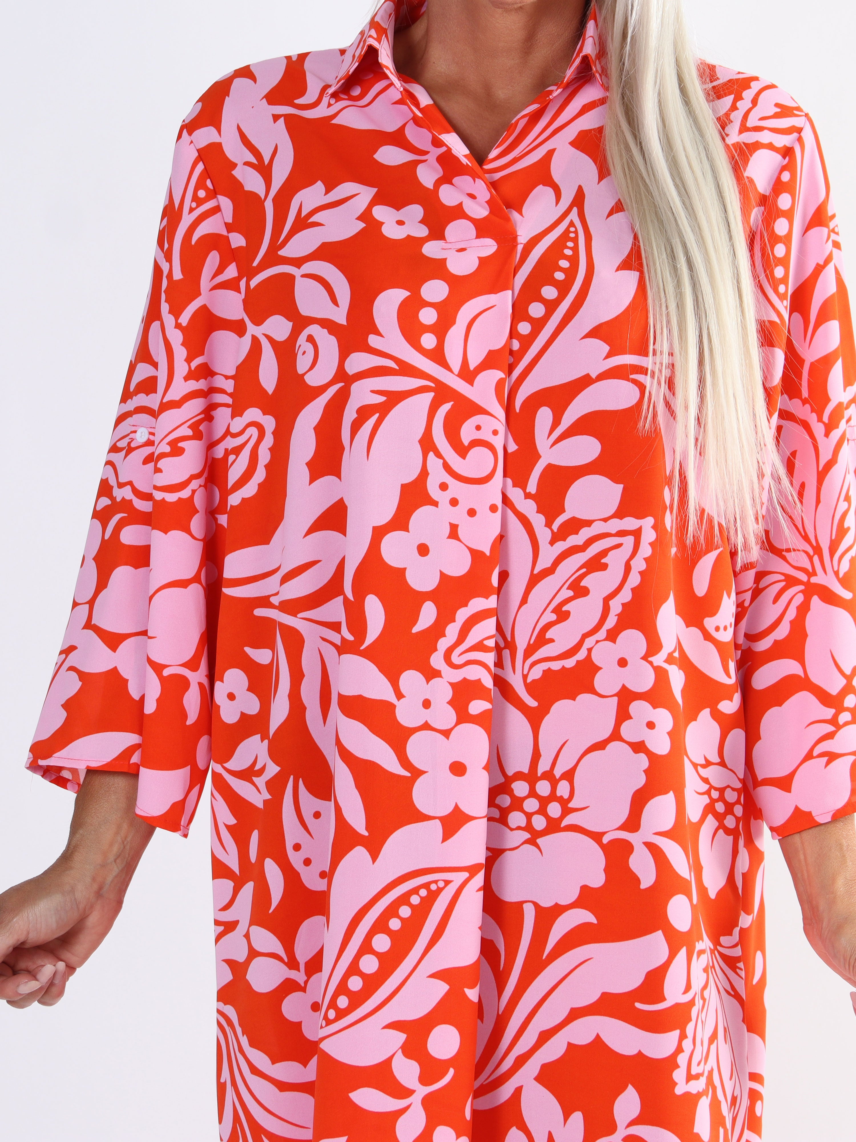 Sanne - Mångfärgad plus size mönstrad skjortklänning